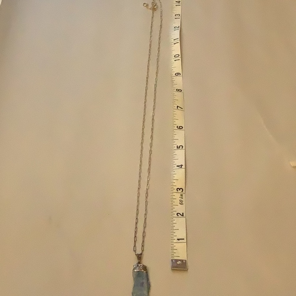 Silver Necklace with Blue geo Pendant 28 inch long - Picture 2 of 4